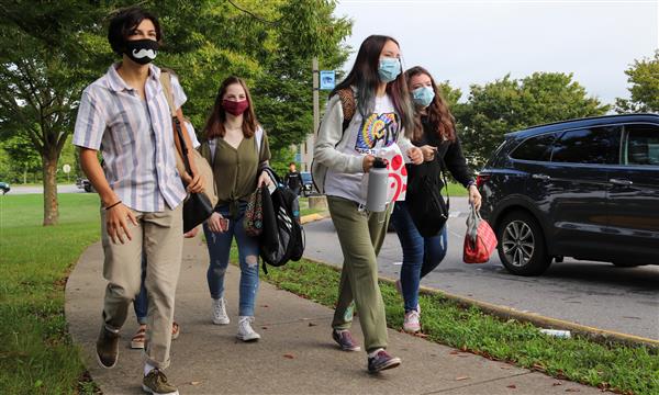 students walk to school on first day